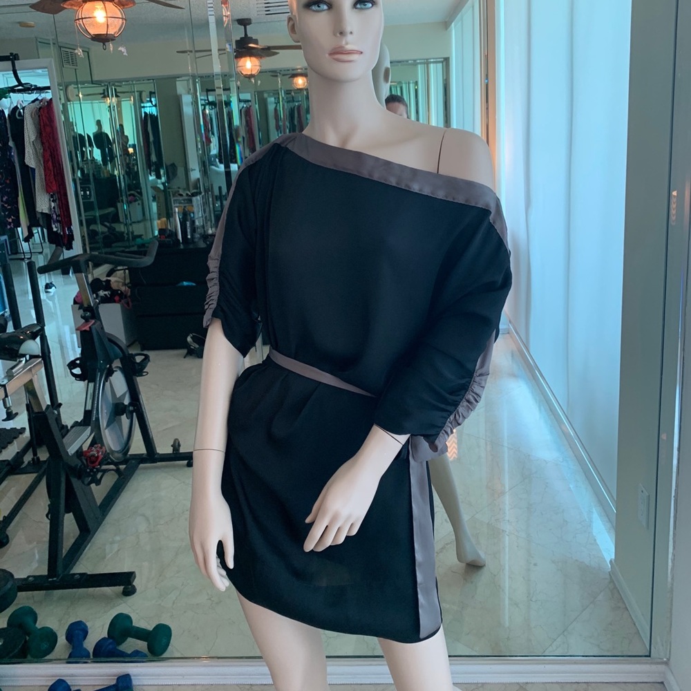 Zara Black and Gray Off-Shoulder Dress